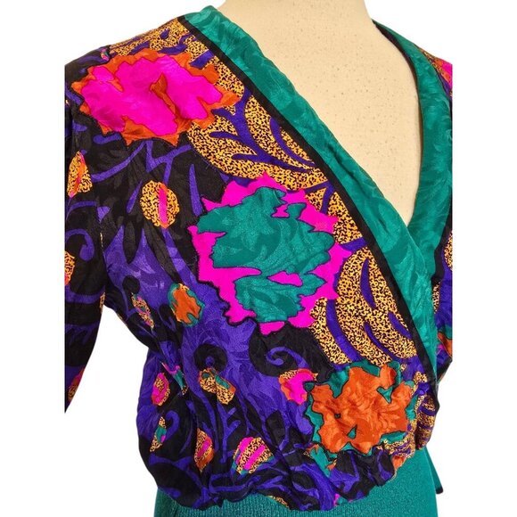 Womens 80s 90s Vintage Silk Faux Wrap Blouse Size 10 Umi Collection - Picture 4 of 6